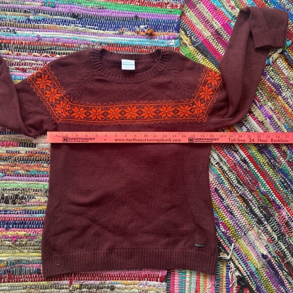 Columbia Burgundy and Orange Cotton Wool Blend Ski Sweater Fall Winter Basics - Picture 5 of 7